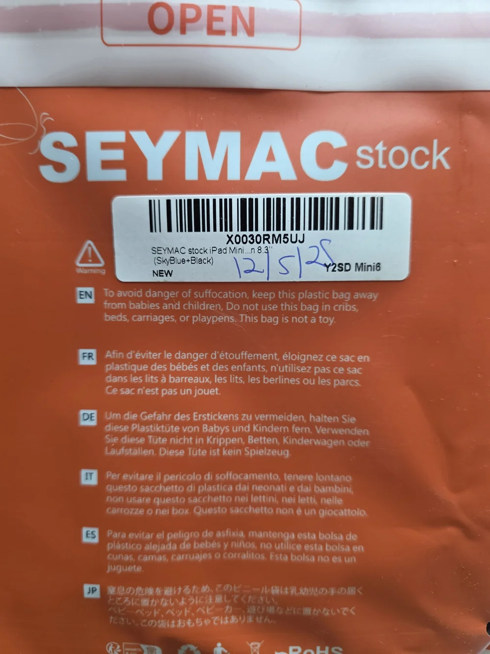 New SEYMAC Sky Blue Teal Stock Case for iPad Mini Screen Size 8.3 Inch.